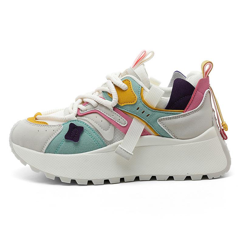 Женская обувь Весна Новый тренд Платформа Мода Универсальные кроссовки Сочетание цветов Модная шнуровка Повседневная обувь Женская 35