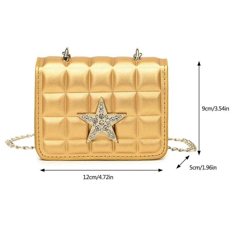 Women Small Square Bag Rhinestones Star Shoulder Bag Chain Bag Stylish Crossbody Bag PU Leather Dating for Work Silver