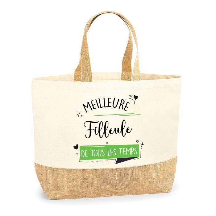 Sac shopping en jute - PLANETEE - Filleule Meilleure de tous les temps - Jute naturel - Imprimé texte - Fabriqué en France