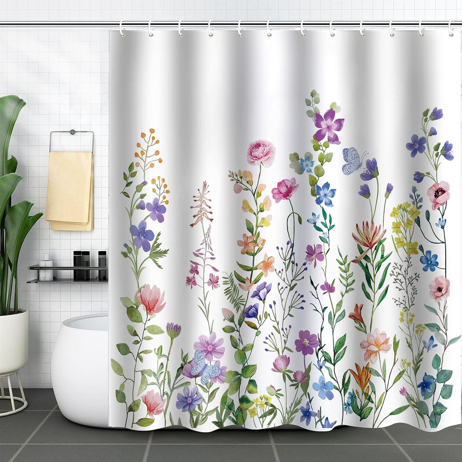 

Grey Floral Shower Curtain Watercolor Tulip Flower Shower Curtains For Bathroom Waterproof Polyester Fabric Bathroom Curtain 120x180CM