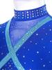 Collant de Dança Feminino Sem Mangas Patchwork de Renda Recorte de Pena nas Costas Brilhantes Strass Color Block