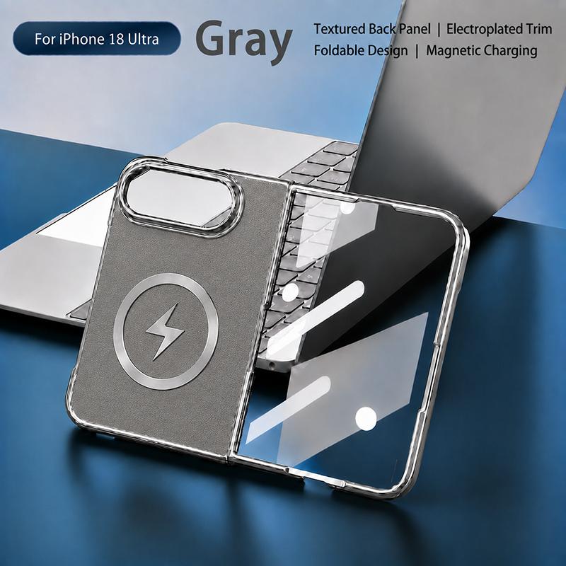 Luxury New Lightning Pattern Tempered Phone Magnetic Case For IPhone DUO 18 Fold Anti Scratch Leather Shockproof Wireless Charging Protection Cover