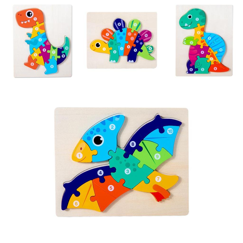 Pädagogisches Holzpuzzle mit Tieren, Zahlen und Verkehrsmitteln in 3D für Kleinkinder zum Lernen und Spielen