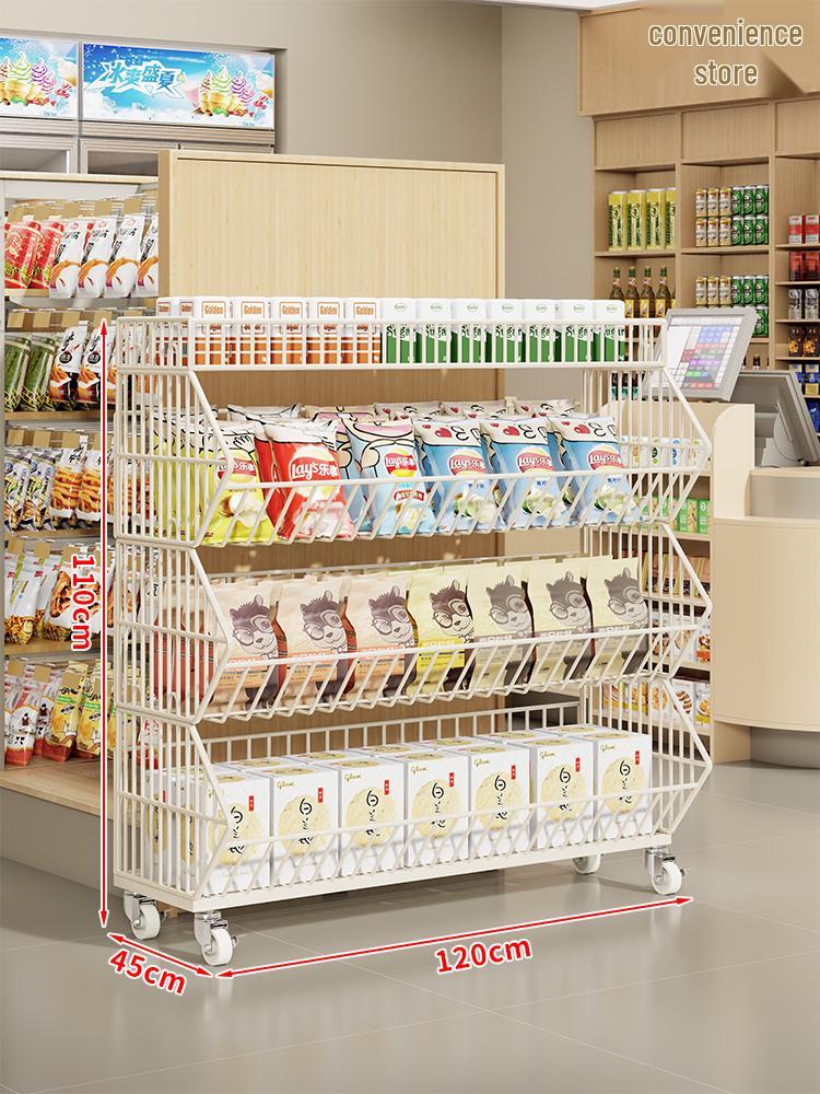 Multi-Layer Snack Display Rack with Wheels for Supermarket or Convenience Store