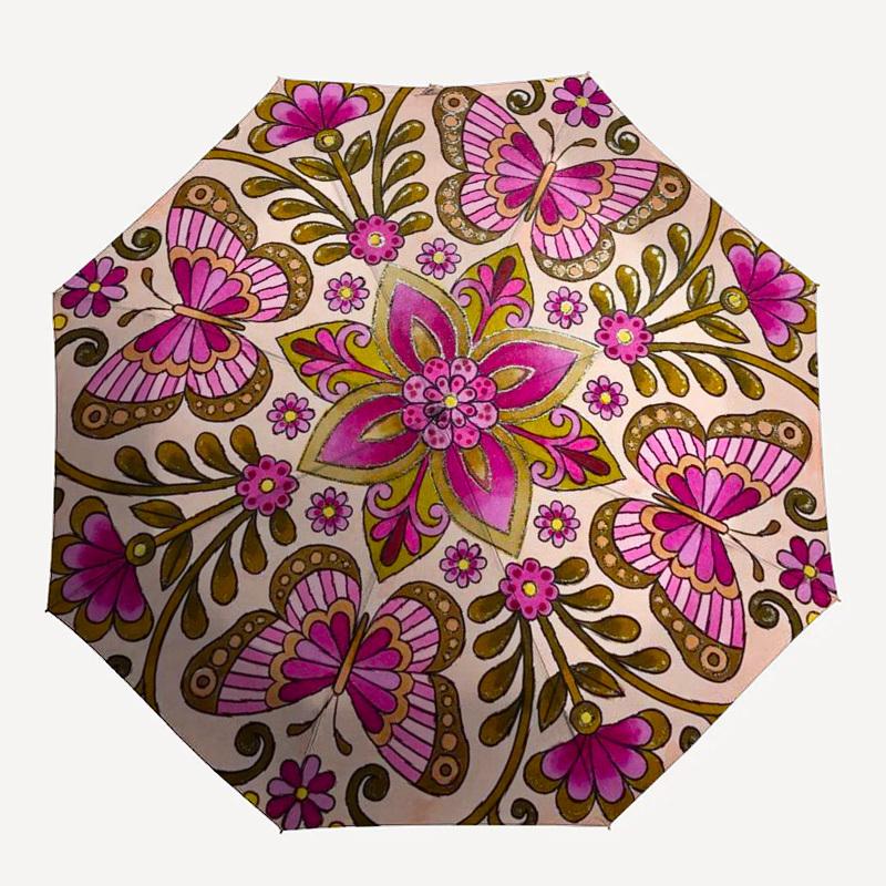 1pc Butterfly Mandala Floral Design Umbrella with Plastic Handle,Compact & Stylish,Suitable for All Seasons YS331033