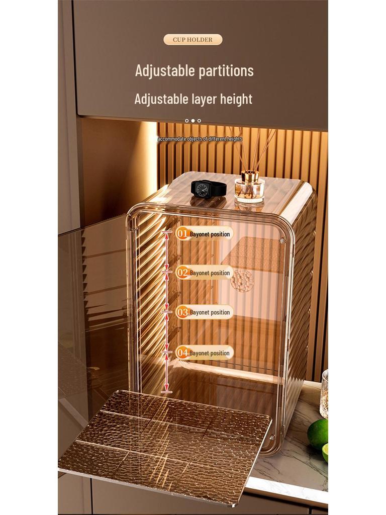 Dustproof Glass Cup Rack & Drain Box for Tea, Coffee, and Water Cups