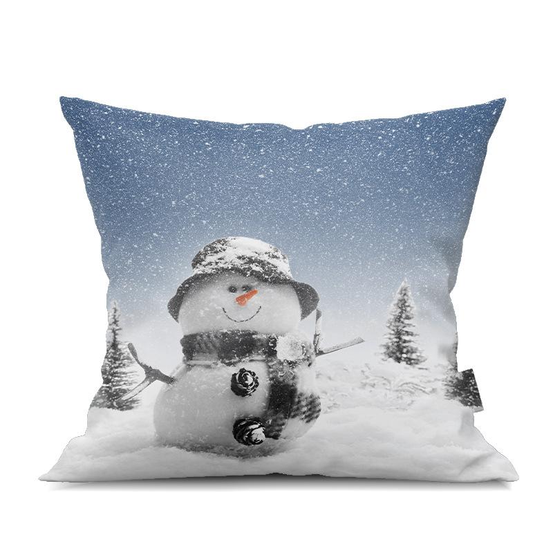 2022 New Christmas Snowman Peach Skin Pillow Case Cute Cartoon Waist Pad Back  Home Decoration