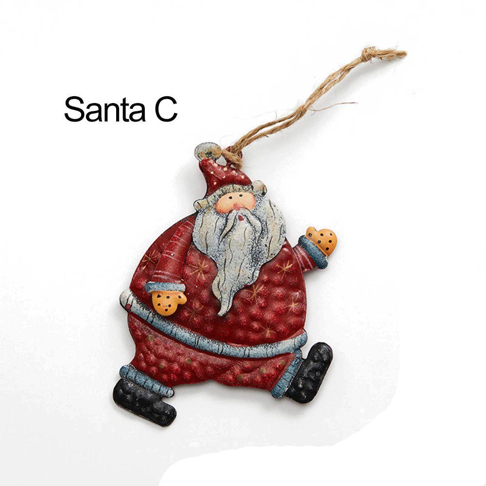Retro Metal Xmas Tree Embellishment Welcome Door Hanging Pendants Santa Claus Cartoon Angel Doll Drop Ornaments Christmas Decor