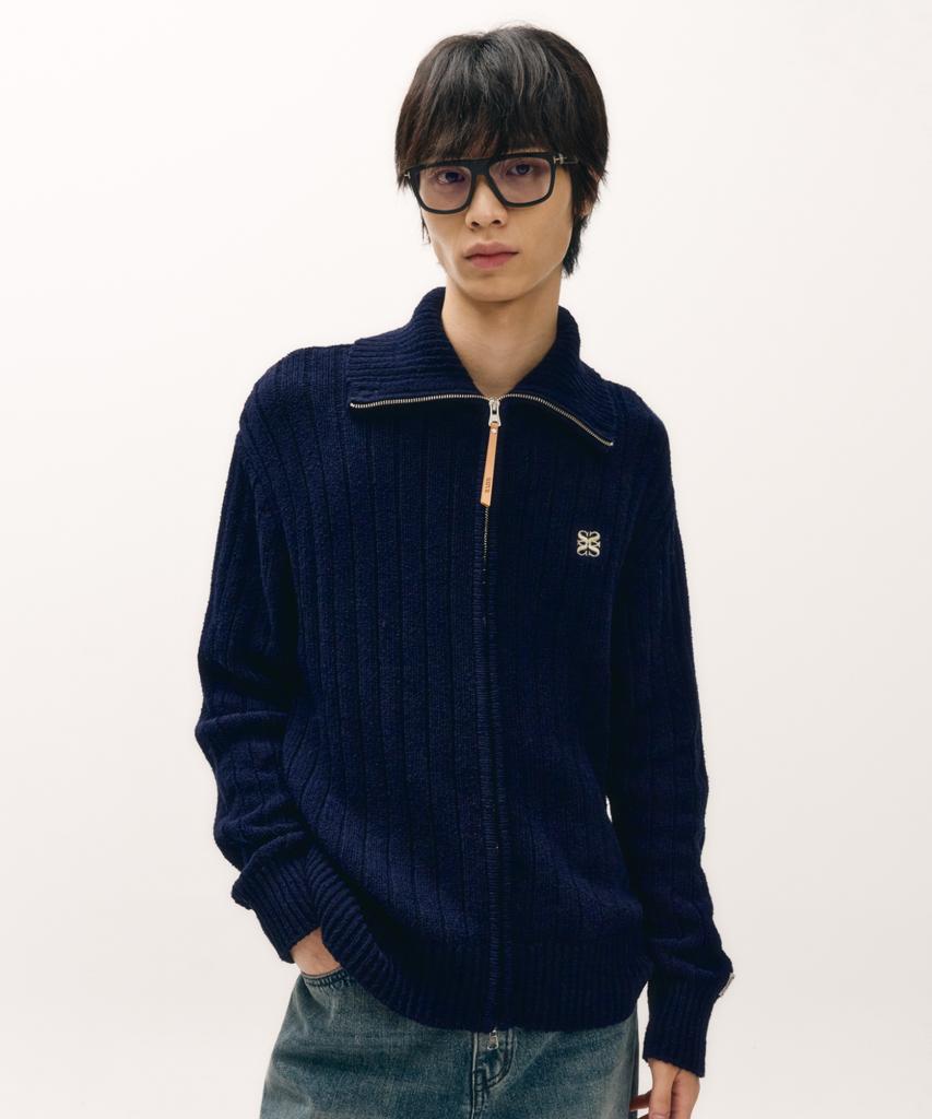 Satur Faro Boucle Knit Zip-Up Navy