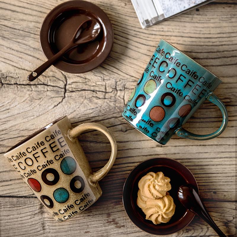 Creative Cup Personalized Trendy Ceramic Coffee Mug Milk Cup Mug Household Drinking Mug with Lid Spoon