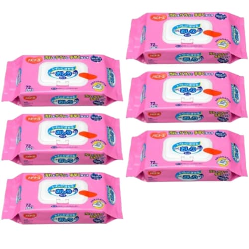 

[Набор из 6 штук] Влажные салфетки для детей Habinurse, 72 салфетки в упаковке, для ухода, взрослых и пожилых людей, не содержат спирта, смываемые детские салфетки