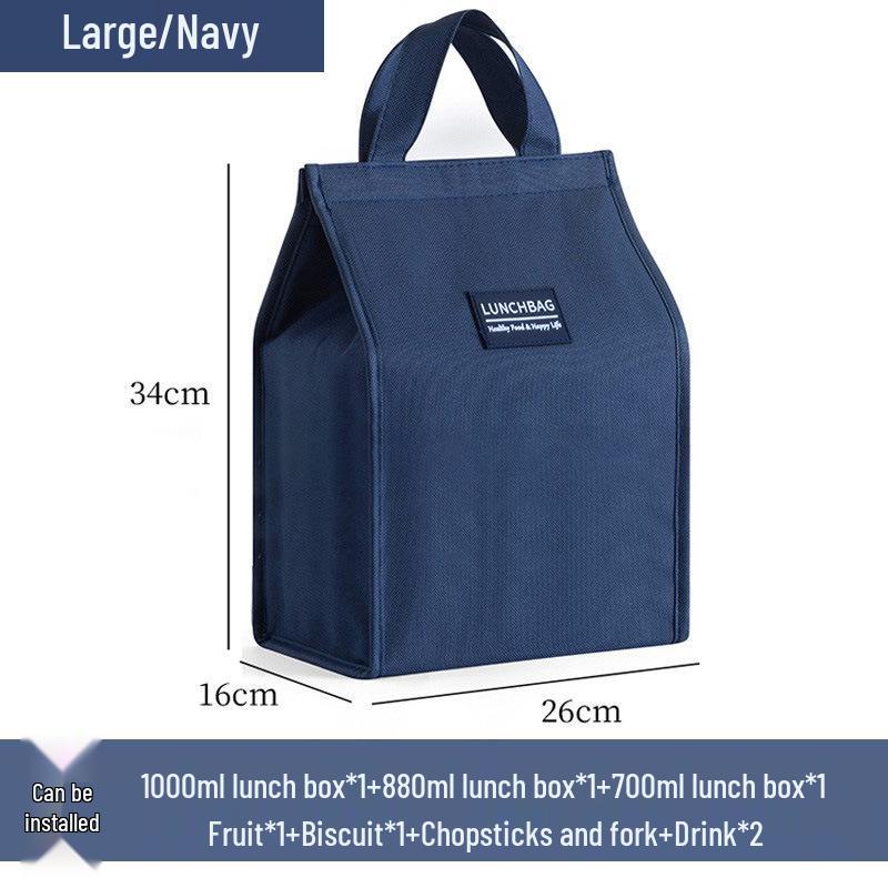 Waterproof Insulated Lunch Bag with Thickened Aluminum Foil for Fresh-Keeping and Easy Carrying Small (20x23x13cm) темно-синий