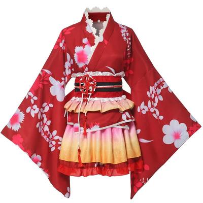 [BLESSUME] Japanisches Kostüm, Mini-Yukata, Niedrige Kurze Jacke, Kimono-Kleid, Oiran-Kleid, Perfekt für Sommerfeste und Feuerwerke, Cosplay C