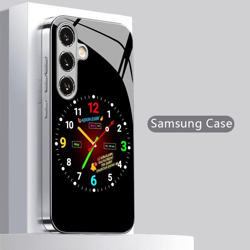 Colorful Clock Pattern 2D Phone Case for Samsung S26 S25 S24 S23 S22 S21 S20 A56 A36 A16 - Electroplated Glass Protective Cover