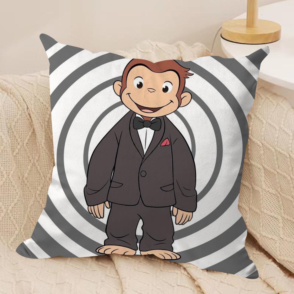 GeorgeThe Curious Monkey Cushion Cover Soft Plush Fabric DoubleSided Printed Sofa Cushion Cover for All Seasons Home Decor Gift