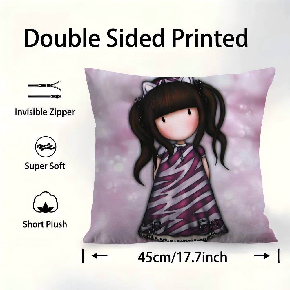 SSantoroGorjuss Cute Cartoon Girl Pillow Cover For Bedroom Room And Living Room Sofa Decorative Cushion Cover
