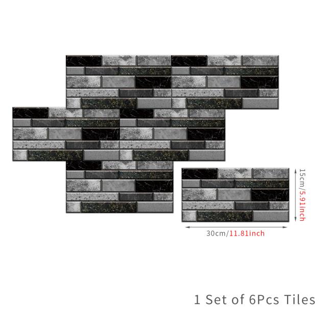 6Pcs 15X30cm DIY 3D Marble Mosaic Wall Stickers Imitation Brick Bedroom Decoration Waterproof Self Adhesive Tile Wallpaper Kitchen Cupboard Decor