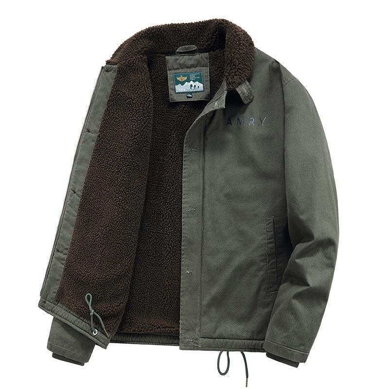 Fleece Thickened Cotton Jacket Men's Winter Military Flight Suit Tooling Lamb Fleece Lapel Jacket
