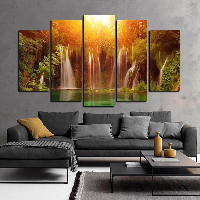 5 Panels/Set Waterfall Posters Canvas Painting Landscape Lake Pictures Canvas Prints Wall Art For Living Room Modern Home Decor