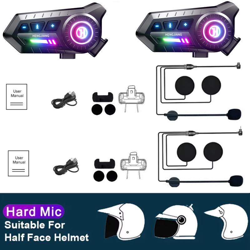 KEBIDUMEI 1/2x Motorcycle Headset Helmet BT6.0 Moto Earphone Motorbike HandsFree Call IPX7 Waterproof 1000mAh With Ambient Light