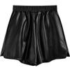 2025 Women's High-Waist PU Leather Black A-Line Pants - Autumn/Winter Casual Wide-Leg Boot Shorts