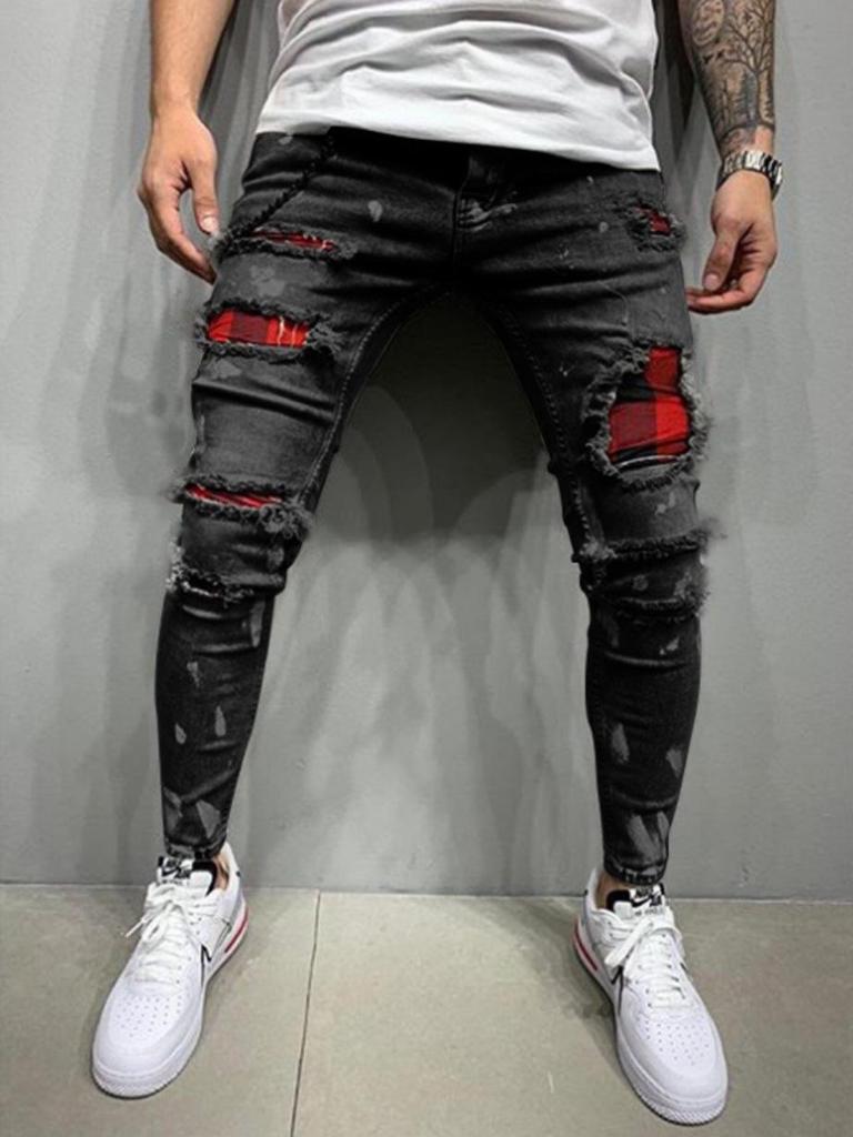 2022 Stylish European & American Men's Painted Hole Jeans