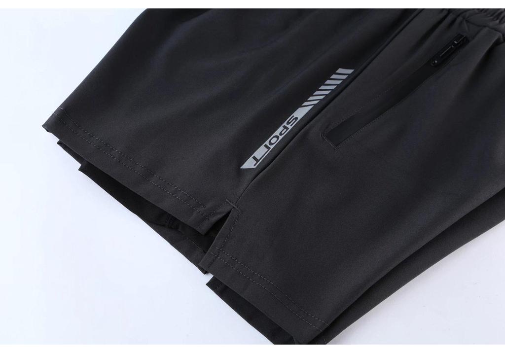 Men's Quick-Drying Double Layer Running Shorts - Anti-Exposure, Four-Point, Fake Two-Piece Design