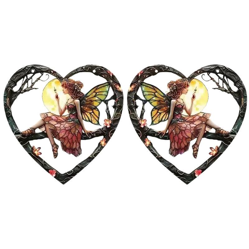 1pcs heart-shaped elf light catching flower fairy hanging home decoration, farmhouse window decoration pendant.