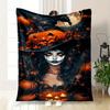"Halloween Witch Costume with Jack-o'-Lantern Hat"Blanket Flannel Throw Blanket for Sofa, Bed, Travel, Camping, Office
