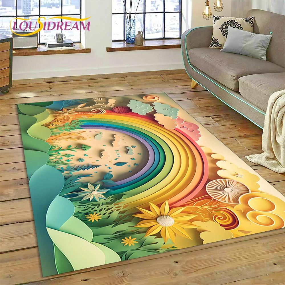 Rainbow Colour Illusion Cartoon Carpet Rug for Bedroom Living Room Home Sofa Decoration,Children Game Large Decor Floor Mat Gift