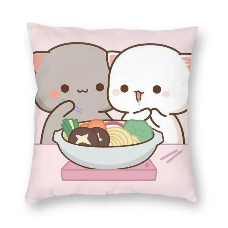 45x45cm Bedroom Living Room Cute Couple Cat Peach and Goma Pillowcase Home Decor Cushion Cover Sofa Pillowcase