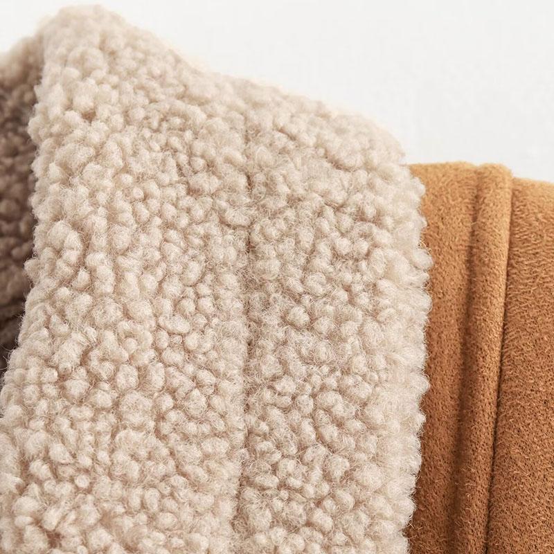 Women's Faux Suede Leather Jackets Flip Collar Fleece Lining Loose Fur One-piece Top Vintage European Style Coat Autumn and Winter