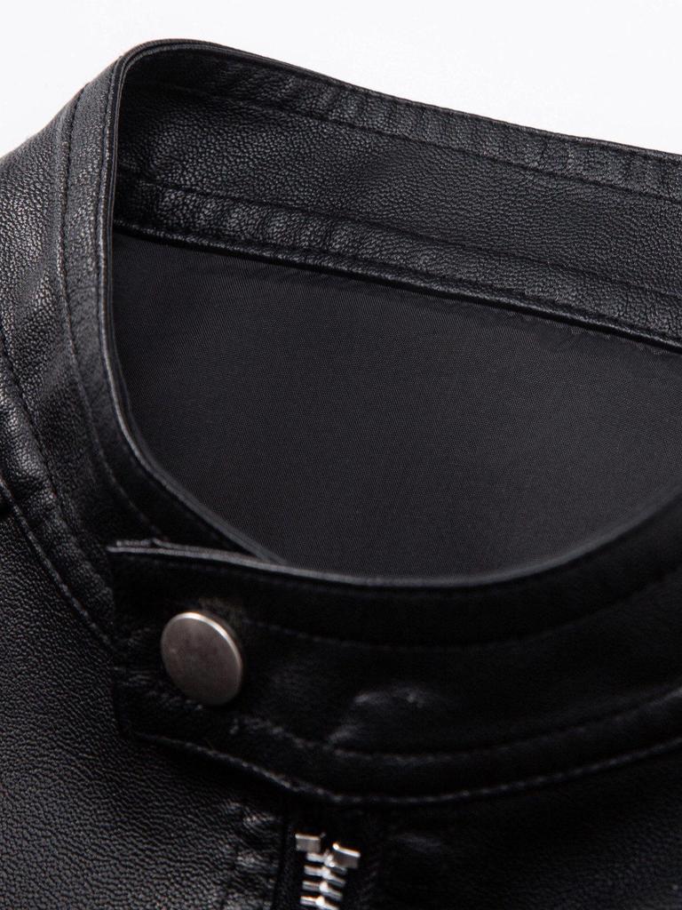 Men's Stand Collar PU Leather Motorcycle Jacket - Spring/Autumn Style