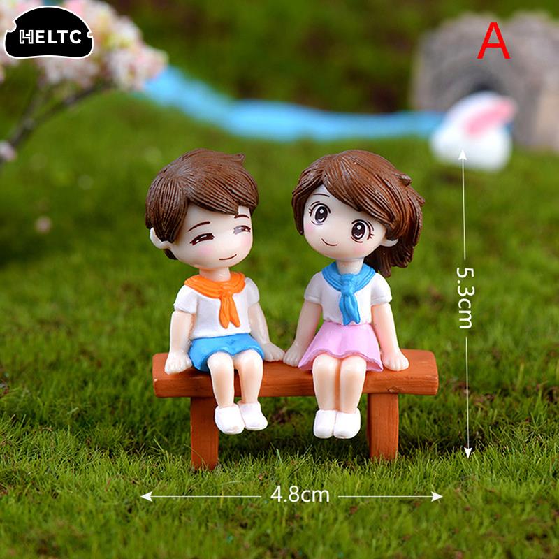 2pcs/set Mini Stool Lovers Couple Animals House Tree Fairy Garden Miniatures DIY Micro Landscape Decor Terrarium Action Figures