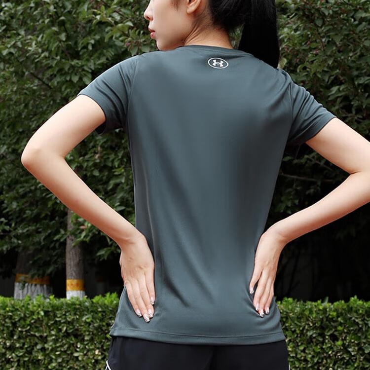 Under Armour Letter Logo Print Slim-Fit Short Sleeve T-Shirt Women Tops Grey 1377009-012
