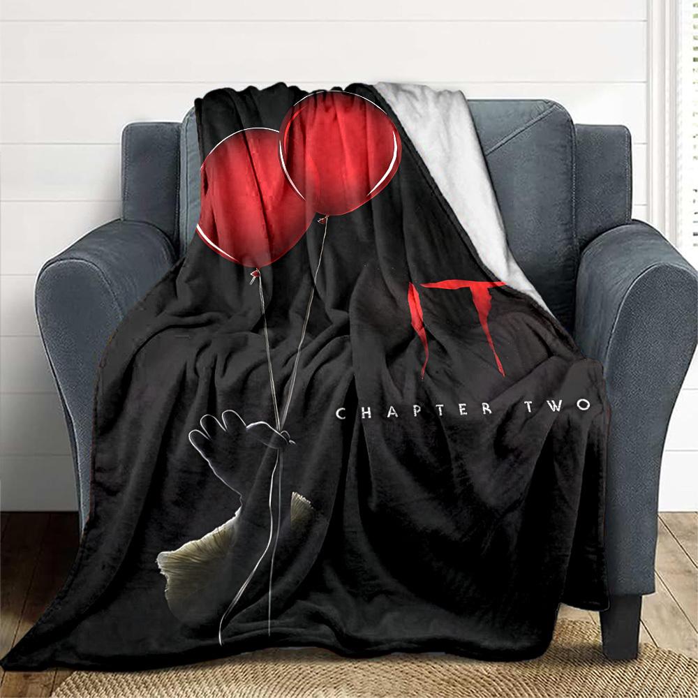 1pc It "Clown" Flannel Throw Blanket - HD Printed Lightweight Soft Warm All-Season Blanket for Sofa, Bed, Travel, Camping 012