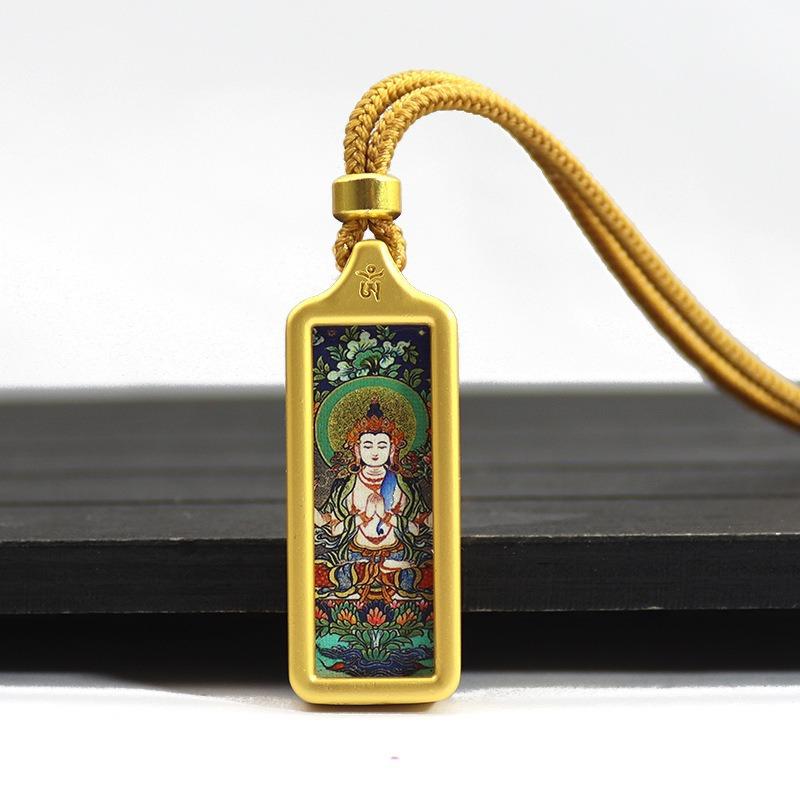 Sacred Tara Thangka Necklace Gold Plated for Spiritual Growth and Protection