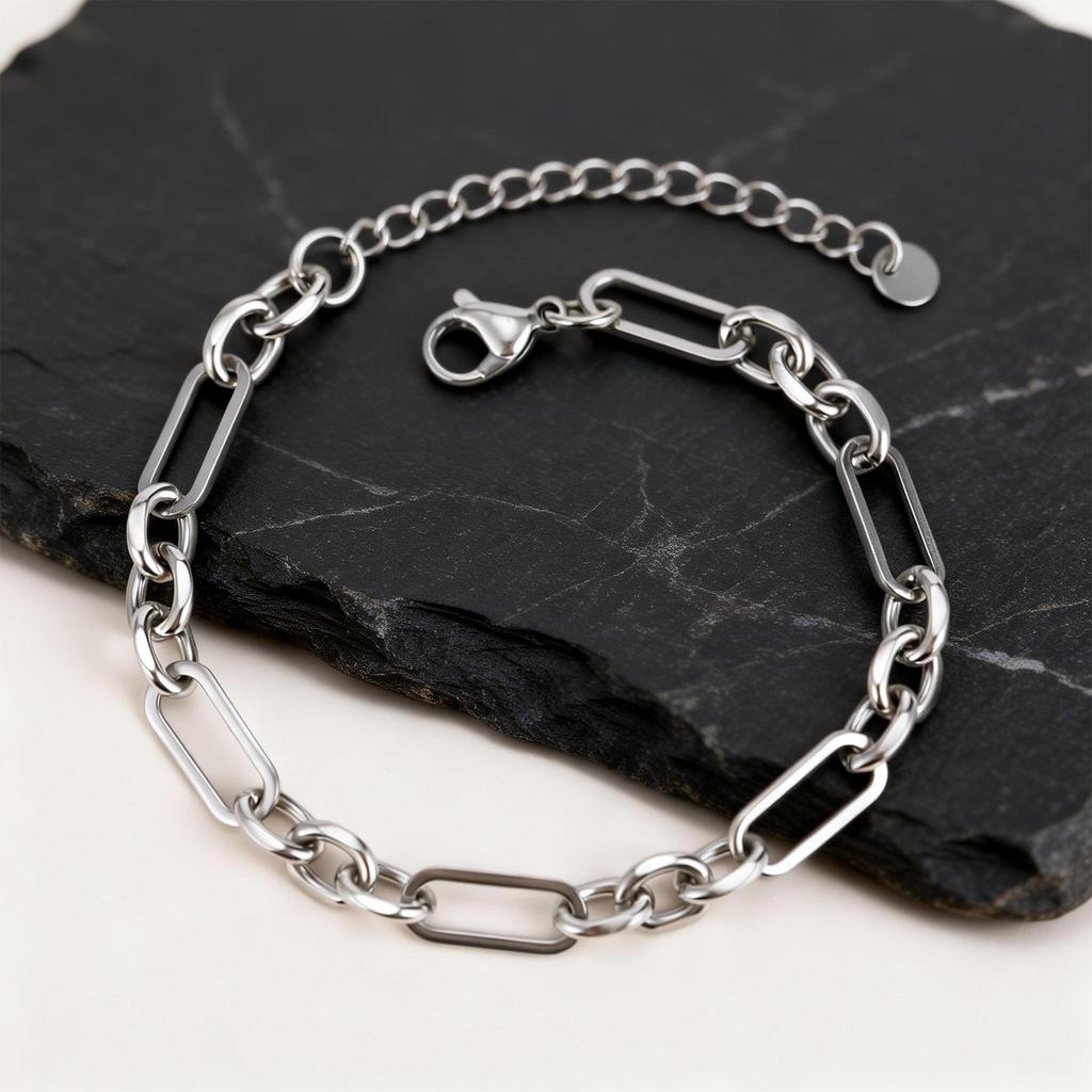 New Fahison Men's Chain Bracelet,Stainless Steel Silver Color Adjustbale Link Wristband,Hip Hop Jewelry Gift