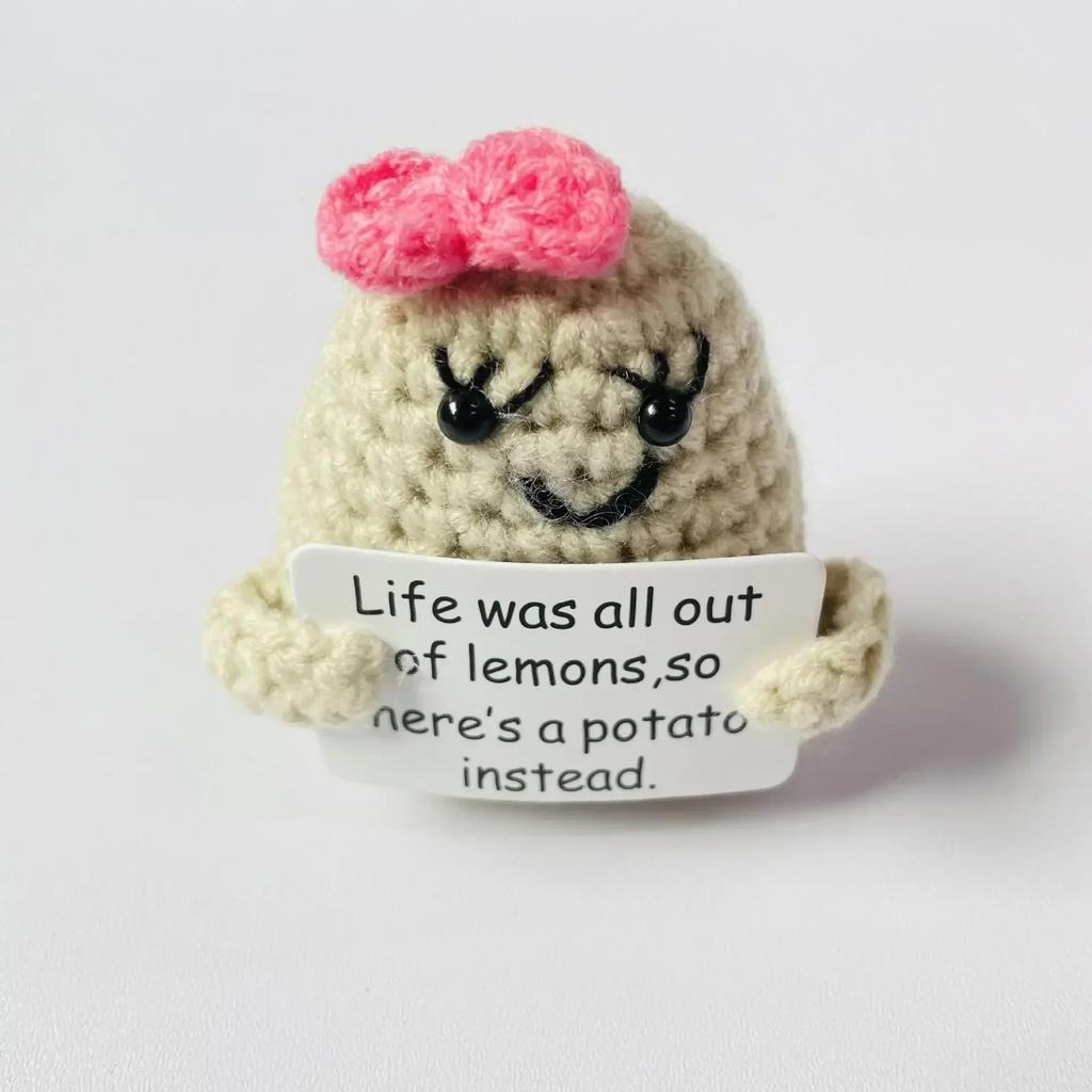 New Positive Energy Potato Hug Pocket Mini Handmade Plush Wool Knitting Doll with Card Funny Christams Gift Home Room Decoration