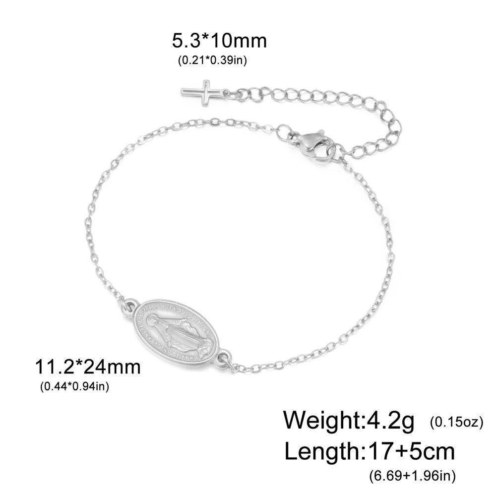 Virgin Mary Cross Bracelet Adjustable Hand Chain Stainless Steel Pendant Medal Christian Religious Catholic Protection Jewelry