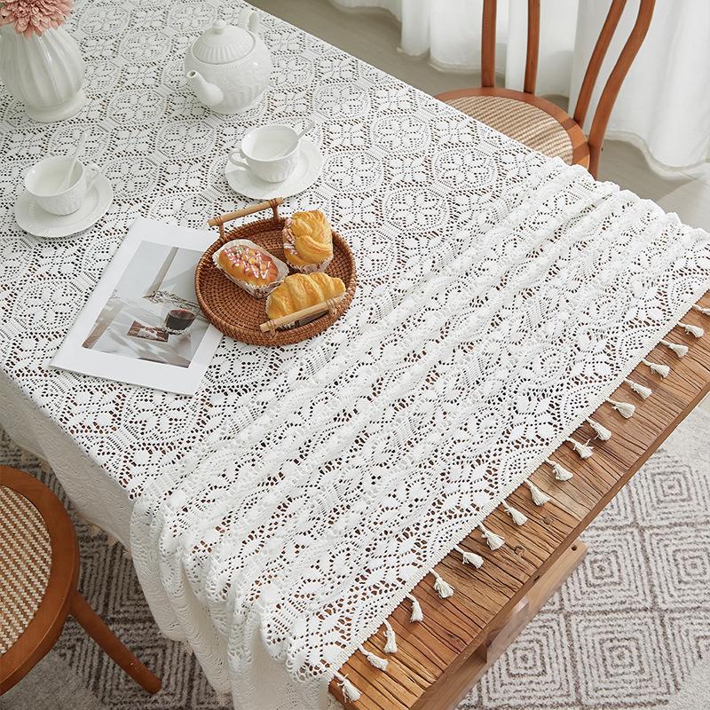 1pc, Tablecloth, Vintage Hollow Out Lace Pastoral Style Rectangular Floral Branch Mesh Table Cloth