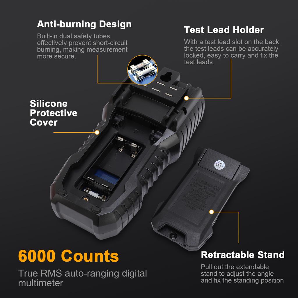 Digital Multimeter 6000 Counts, Auto Ranging Voltage Tester with Flashlight, Auto Shut Off, Accurately Measures Voltage