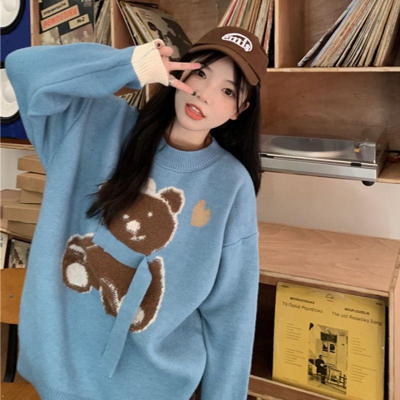 

Новый женский свитер зимний мягкий базовый женский пуловер повседневный Bear Pulls модный вязаный джемпер топ свитера One Size небесно-голубой