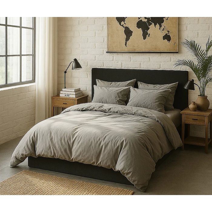 Housse de couette - 220 x 240 cm - Percale de coton lavé - Gris perle - Hypoallergénique