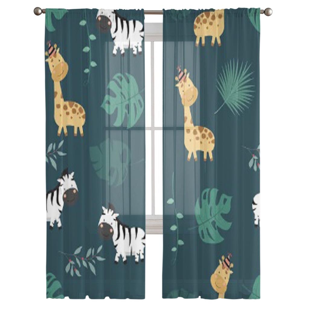 Giraffe Zebra Leaf Tulle Curtains For Living Room Sheer Curtain Bedroom Veil Organza Decorative Window Treatments