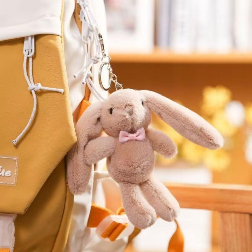 Bow Tie Lovely Plush Bunny Keychain Soft Fluffy Rabbit Stuffed Animal Gift Giving