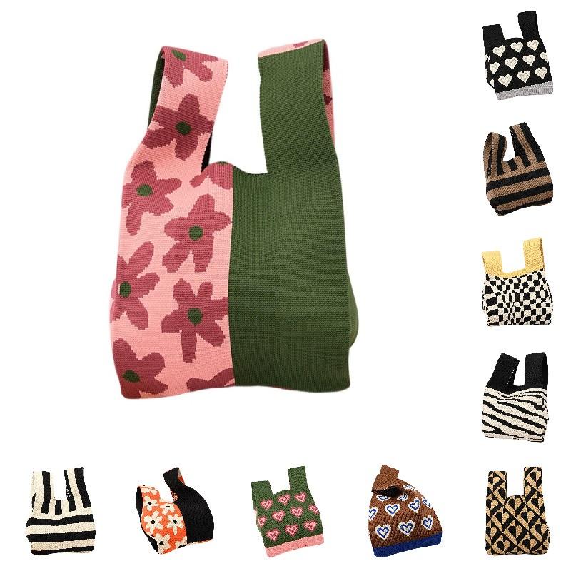 Durable Polyester Fabric Knitted Handheld Bag In 10 Colors For Women