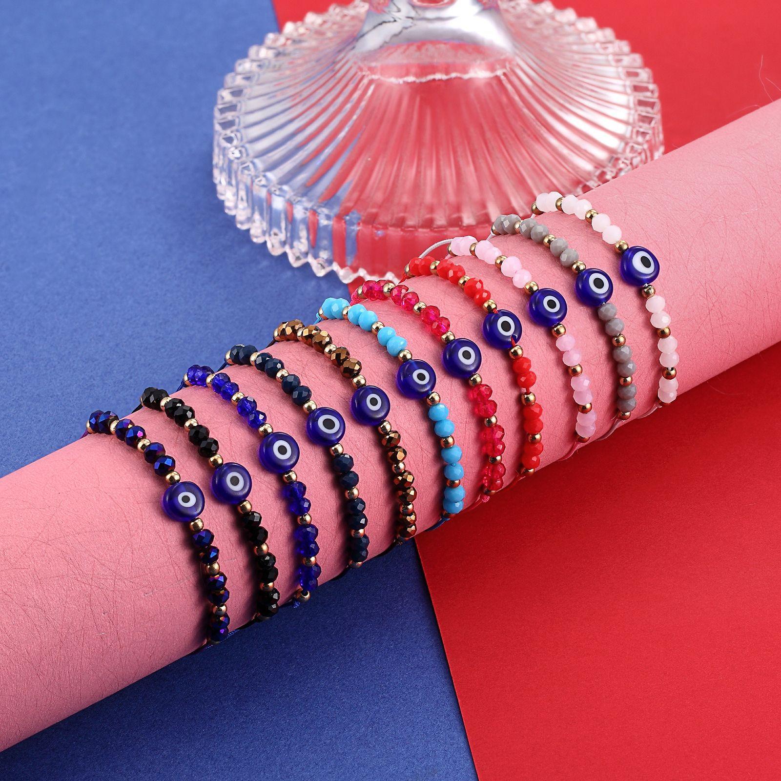 Набор Браслетов Плетеная Демонический Глаз из Хрустальных Рисовых Бусин Глазурованная Бусина Глаз 12