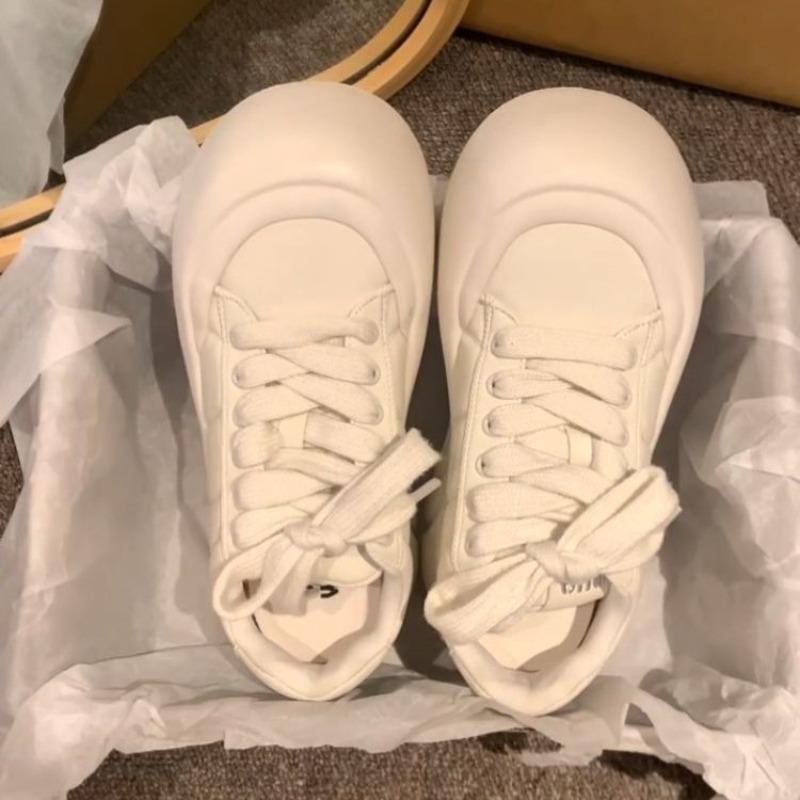 Round Head Super Thick Sole Leather Muffin Little White Shoes Women's Autumn New Height-increasing Bread Shoes Casual Versatile Board Shoes