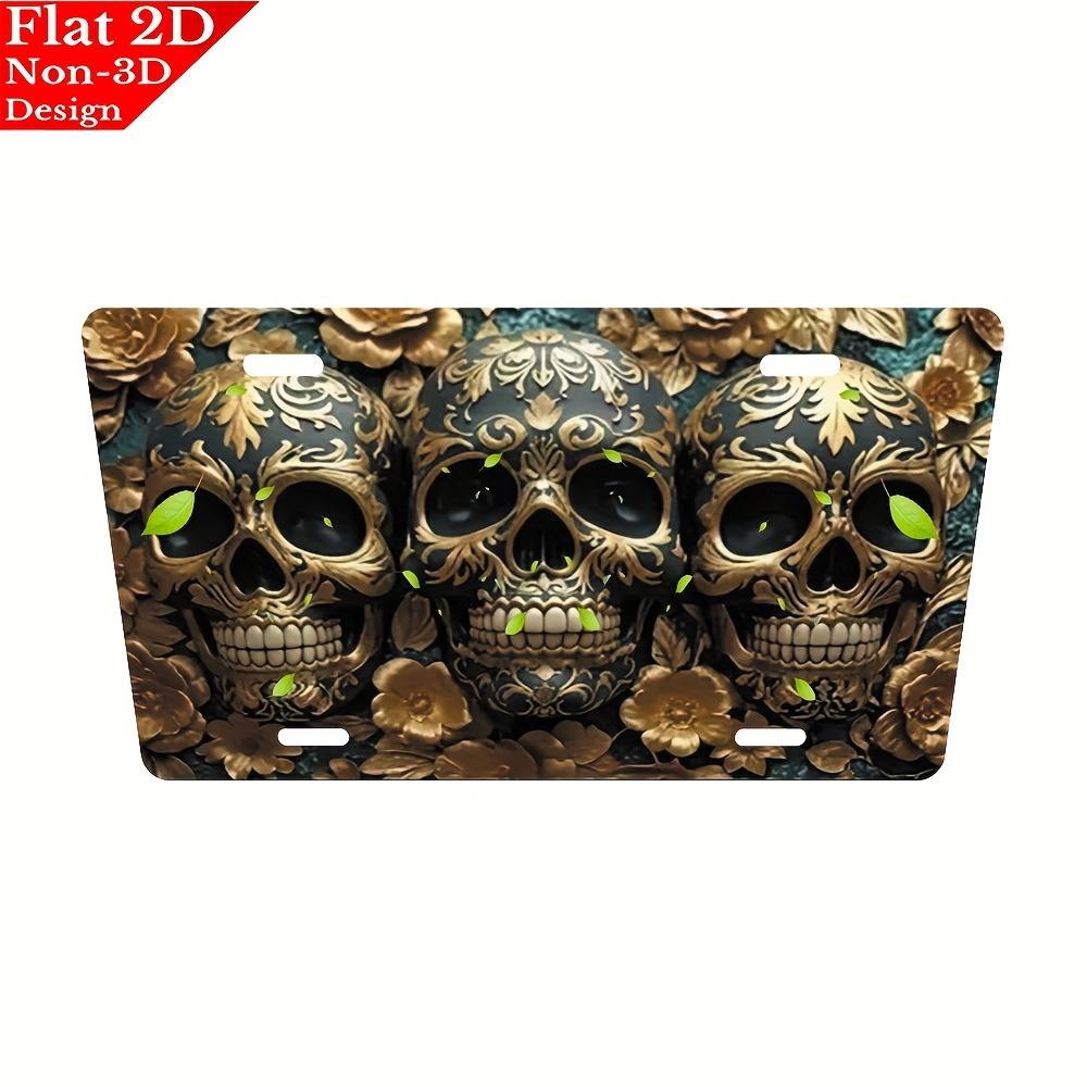 D Flat Pc Floral Skulls with Leaves Aluminum License PlateDecorative Car Front License Plate for Decoration Only